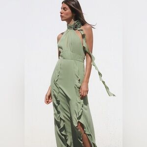 Zara Halter Neck Dress With Floral Ruffles
